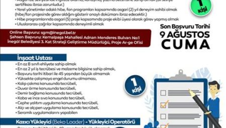 İnegöl Belediyesi 4 ayrı alanda personel alımı yapacak
