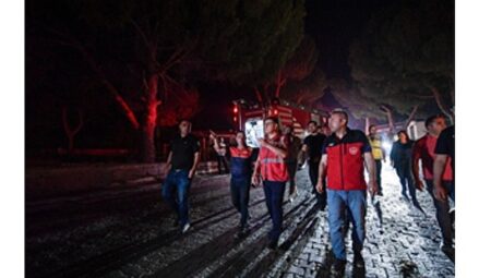 Takımlar Doğanbey’de yerleşim yerlerindeki yangını denetim altına aldı