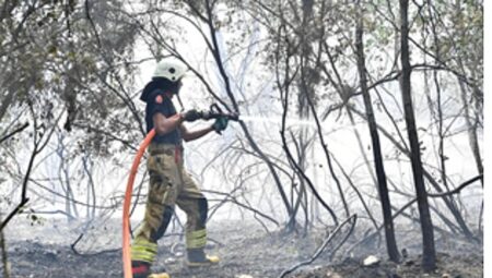 İzmir İtfaiyesi Menderes’te alevlerle gayret ediyor